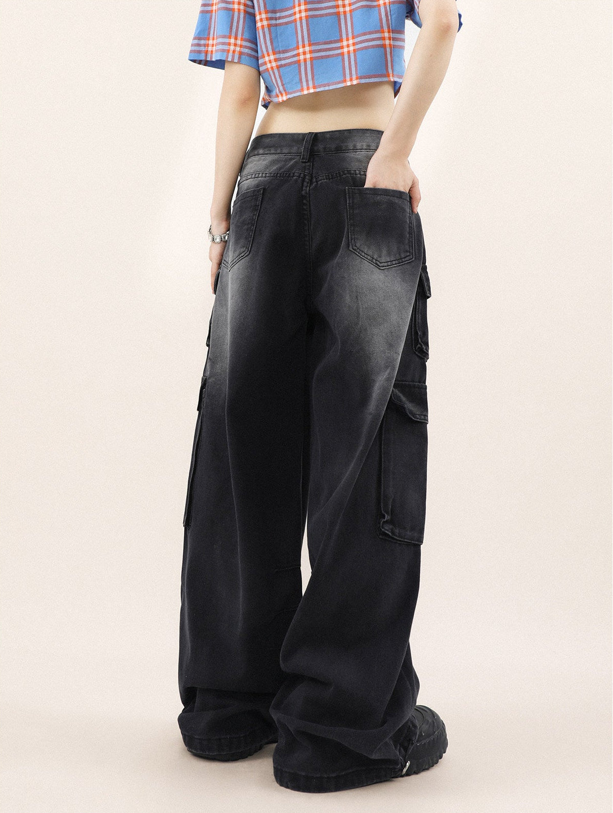 Washed Cargo Denim Jeans