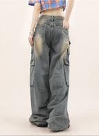 Washed Cargo Denim Jeans