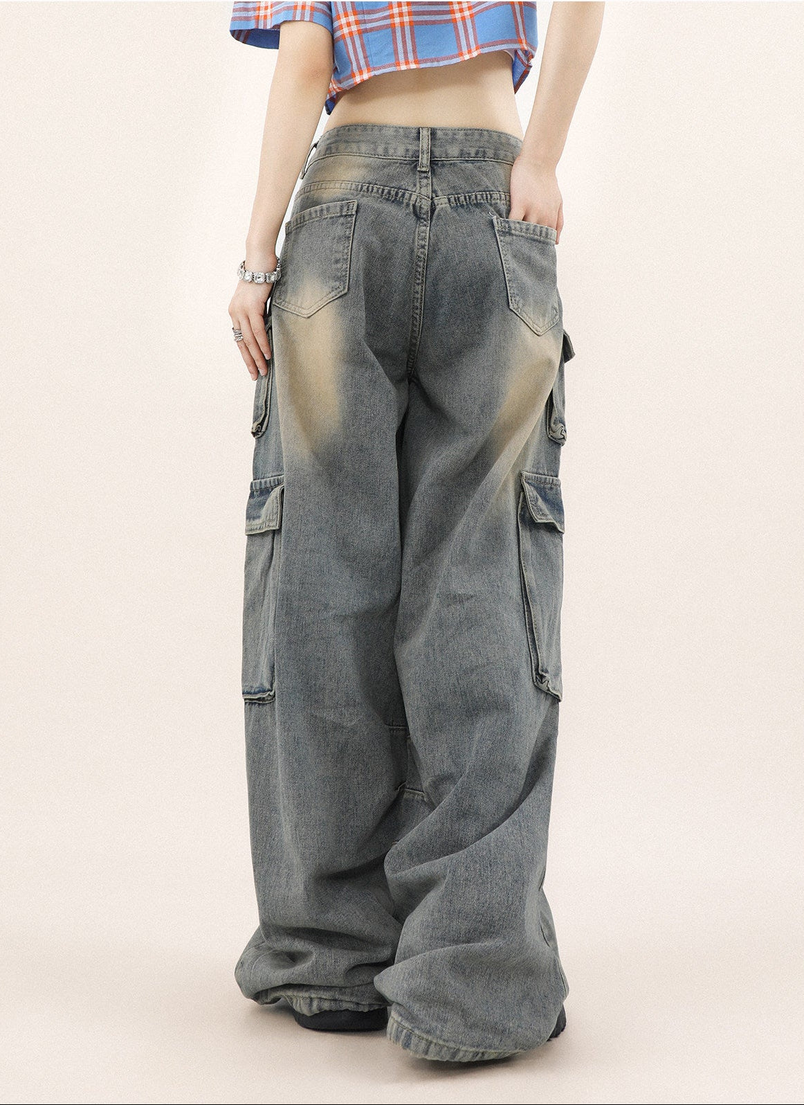 Washed Cargo Denim Jeans