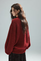 Vintage Red Distressed V-Neck Knit Sweater