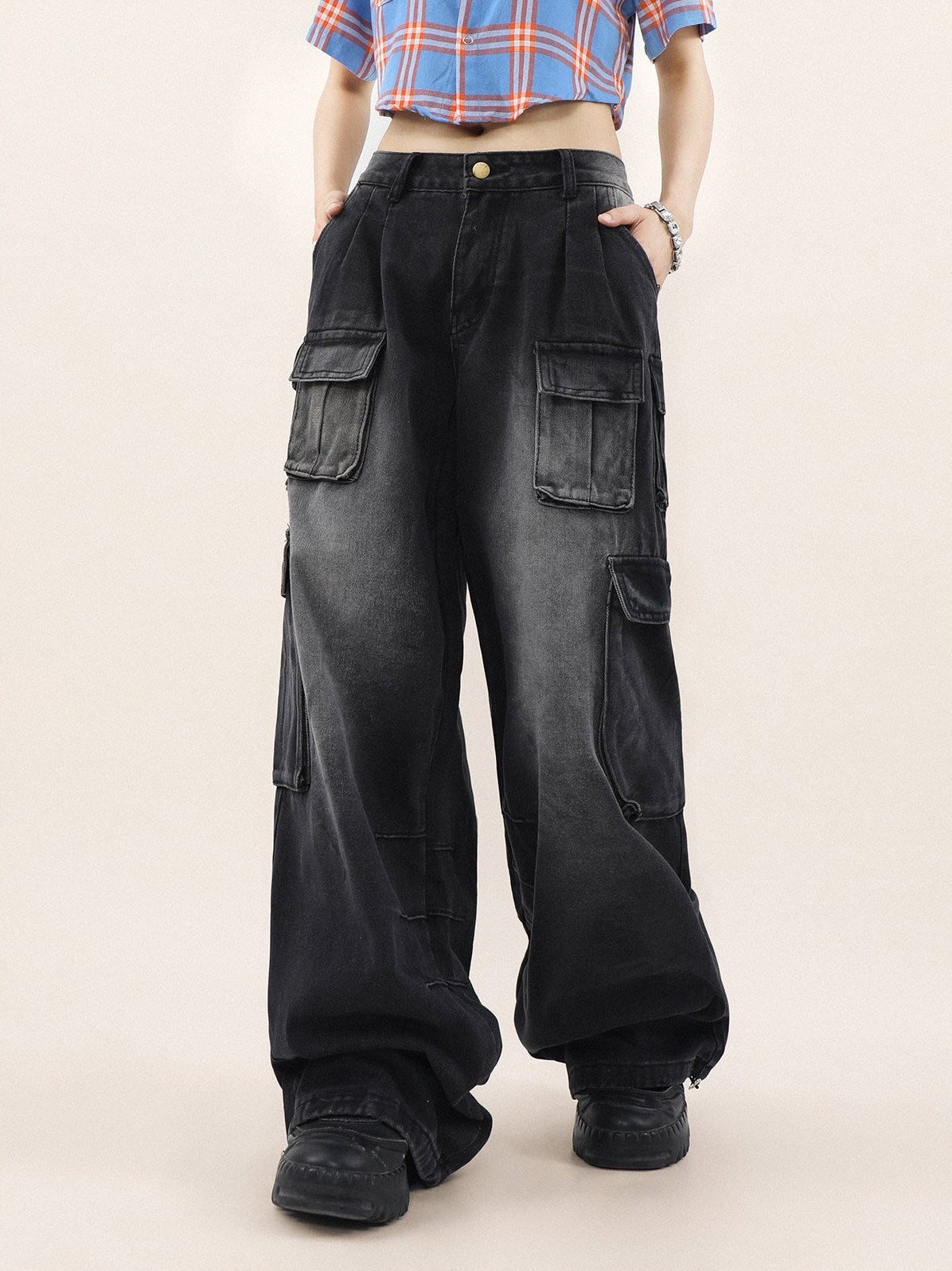 Washed Cargo Denim Jeans