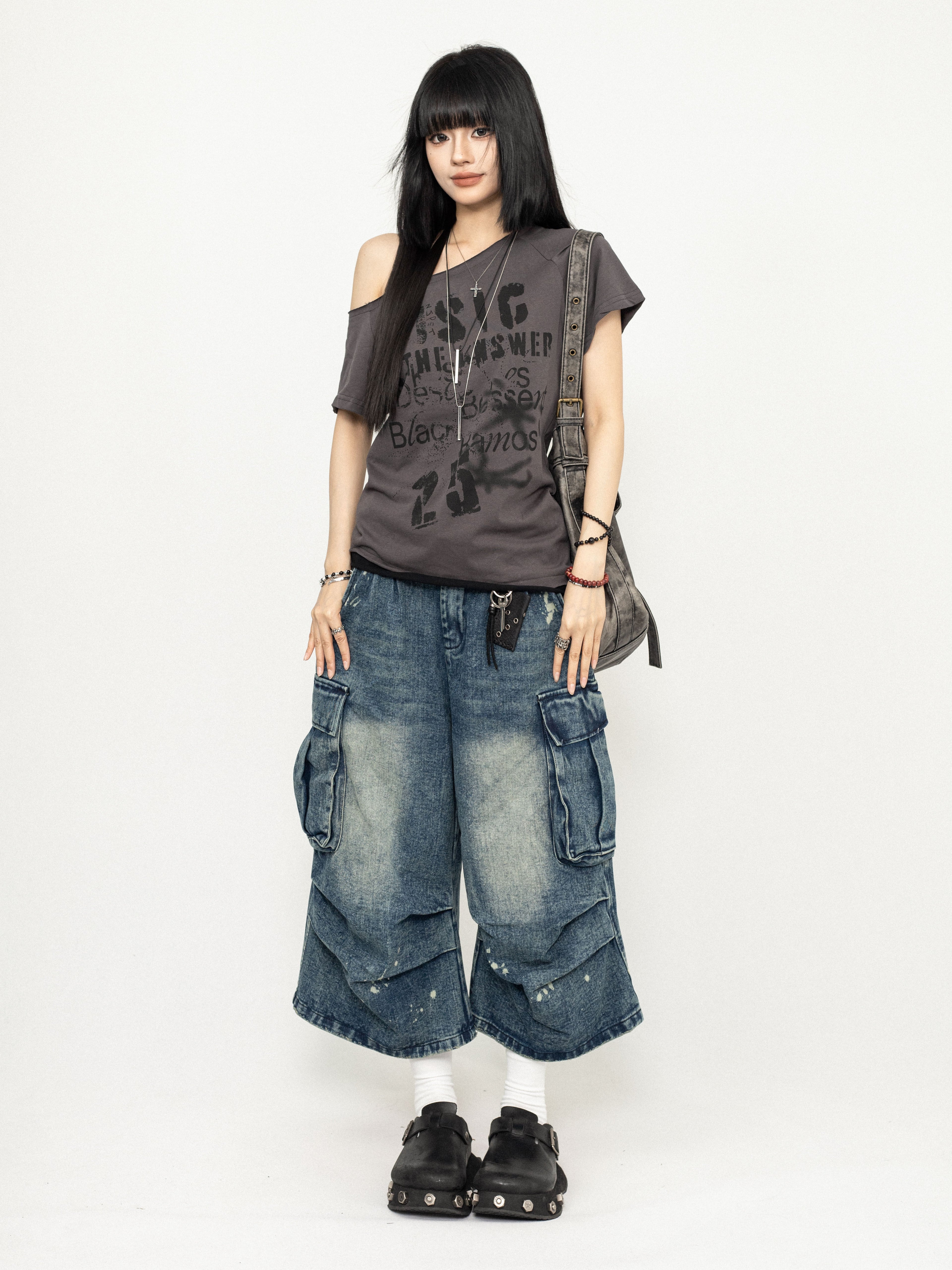 Kaya Washed Cargo Jorts (Blue Wash)