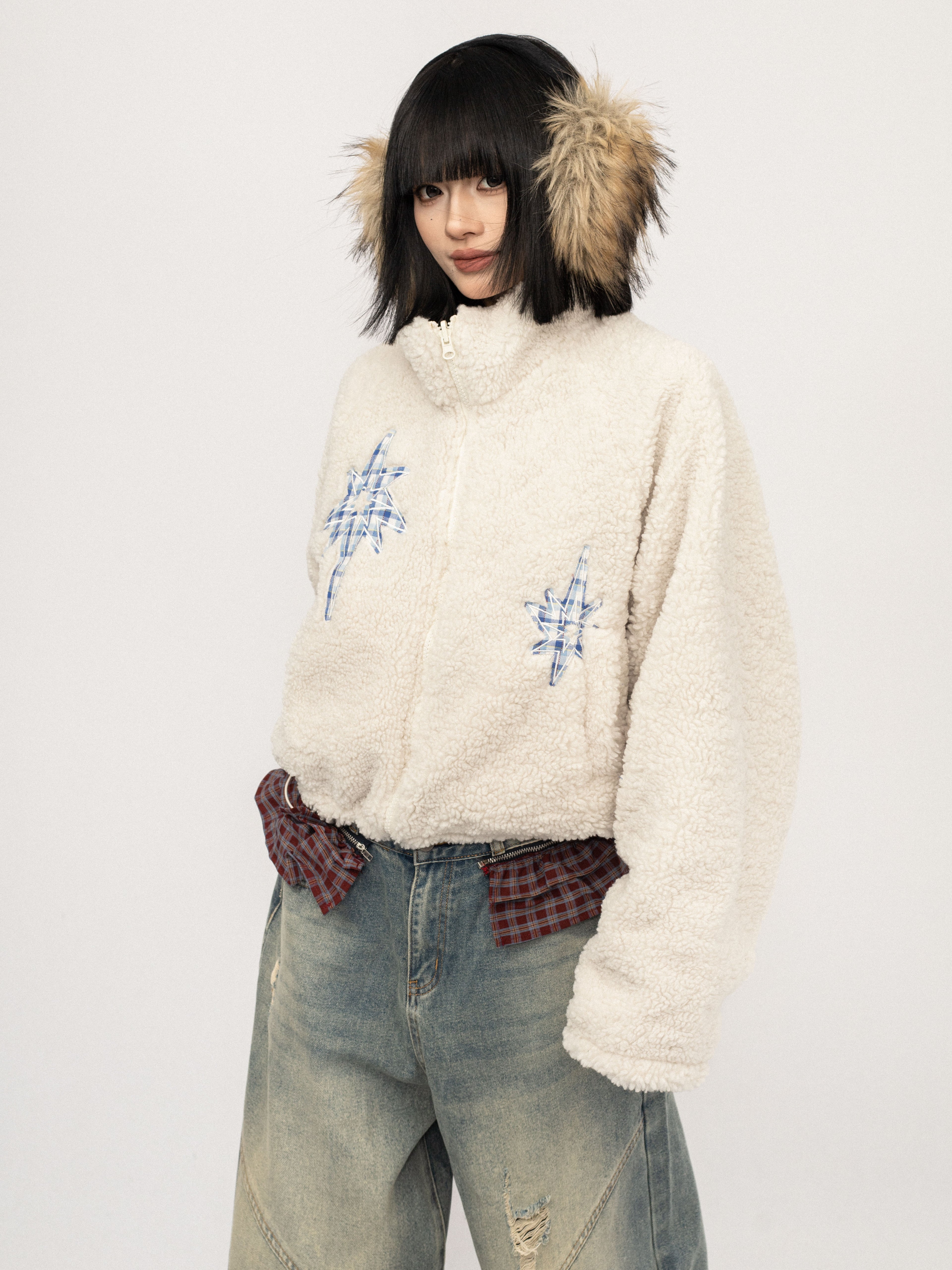 Eira Reversible Jacket (Cream/Blue Gingham)