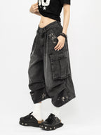 Kaya Washed Cargo Jorts (Dark Wash)