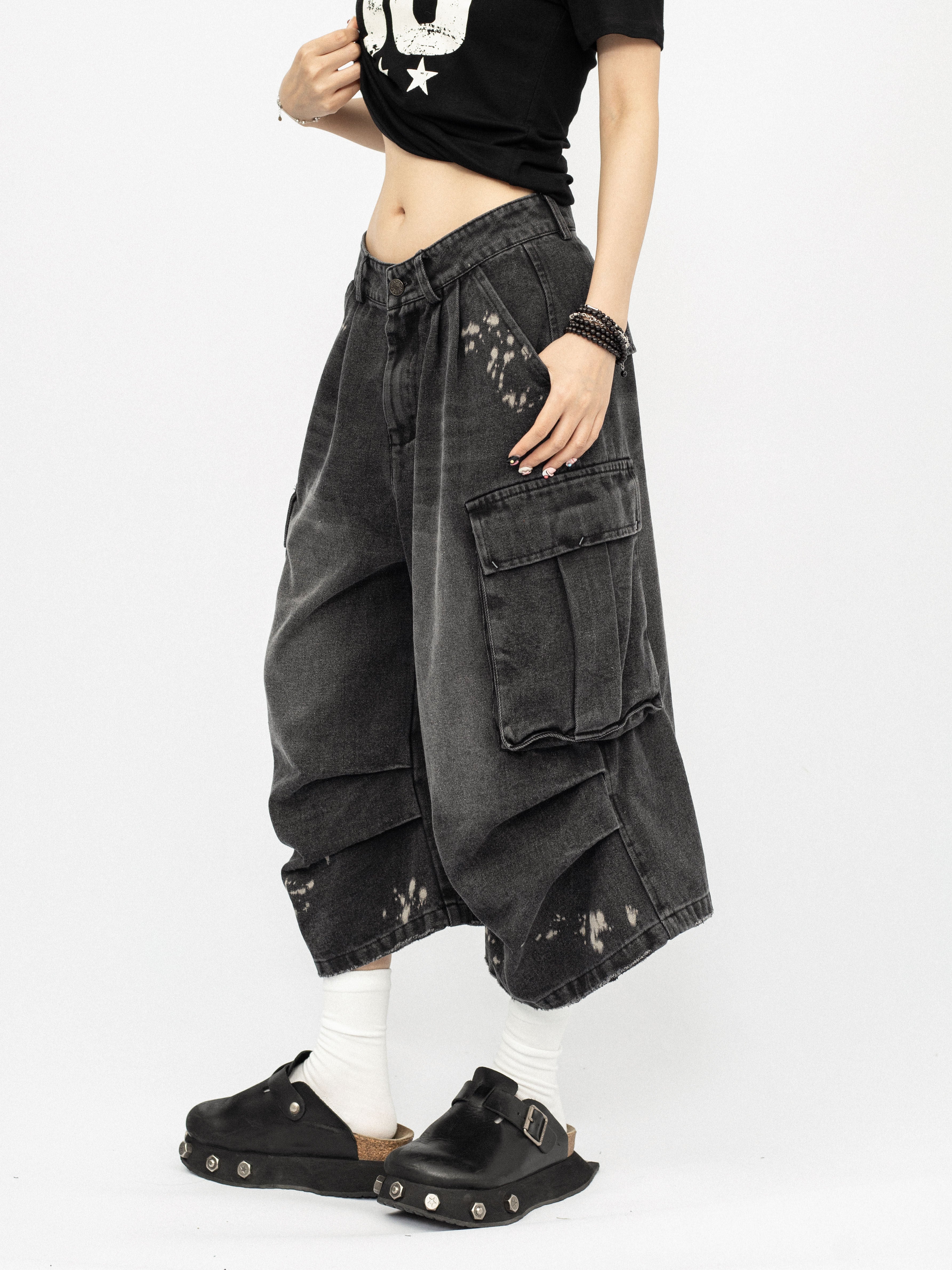 Kaya Washed Cargo Jorts (Dark Wash)