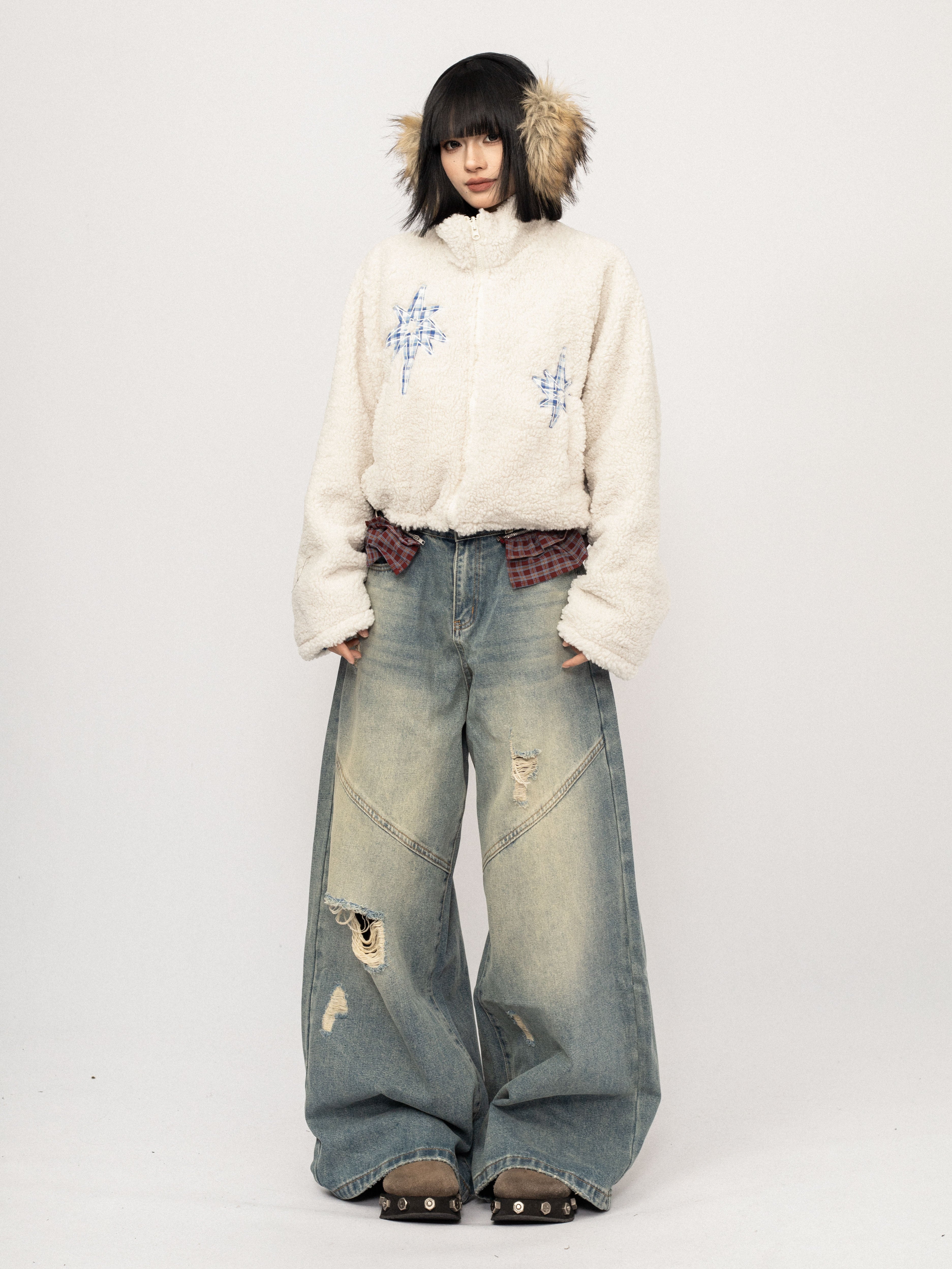 Eira Reversible Jacket (Cream/Blue Gingham)