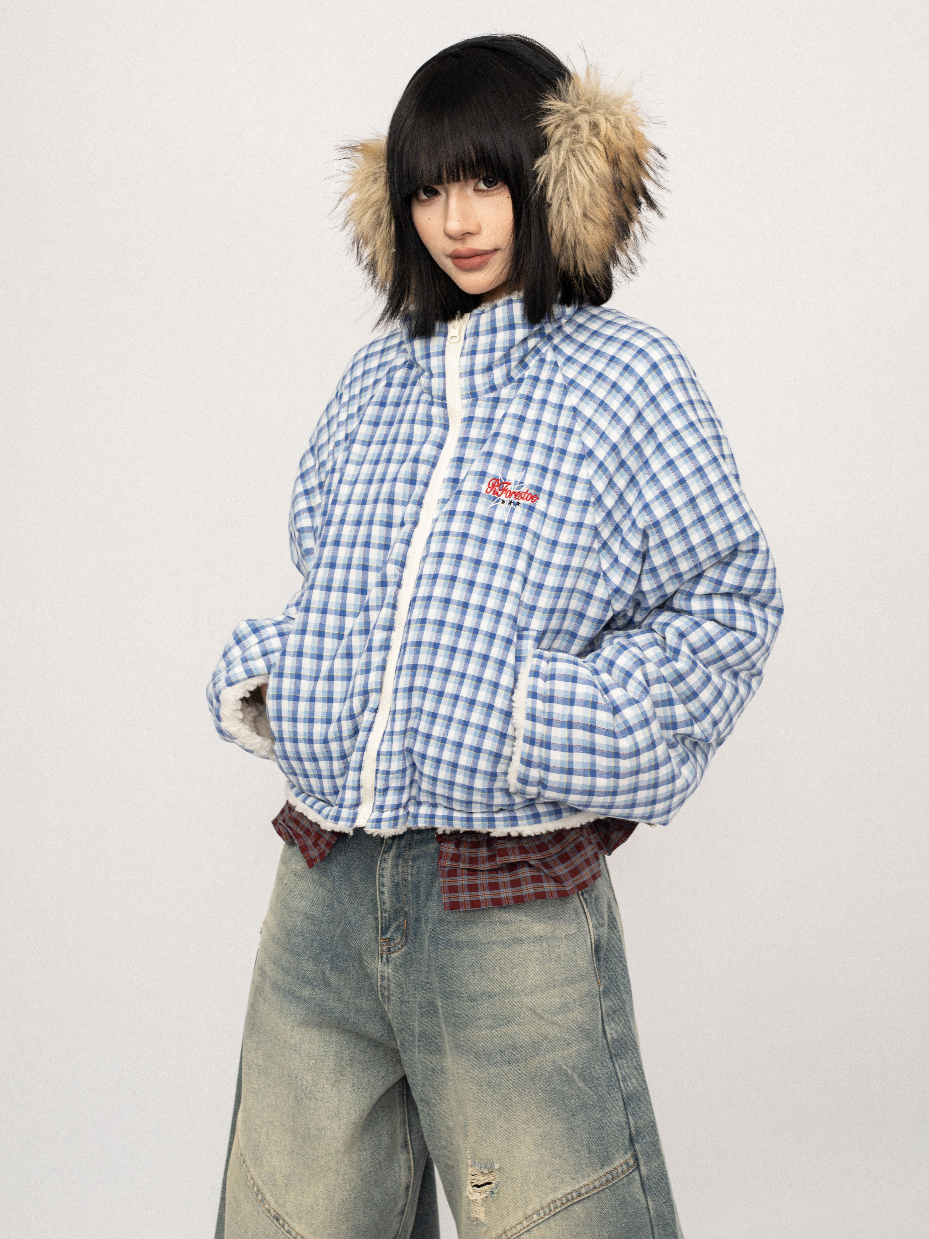 Eira Reversible Jacket (Cream/Blue Gingham)
