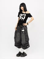 Kaya Washed Cargo Jorts (Dark Wash)