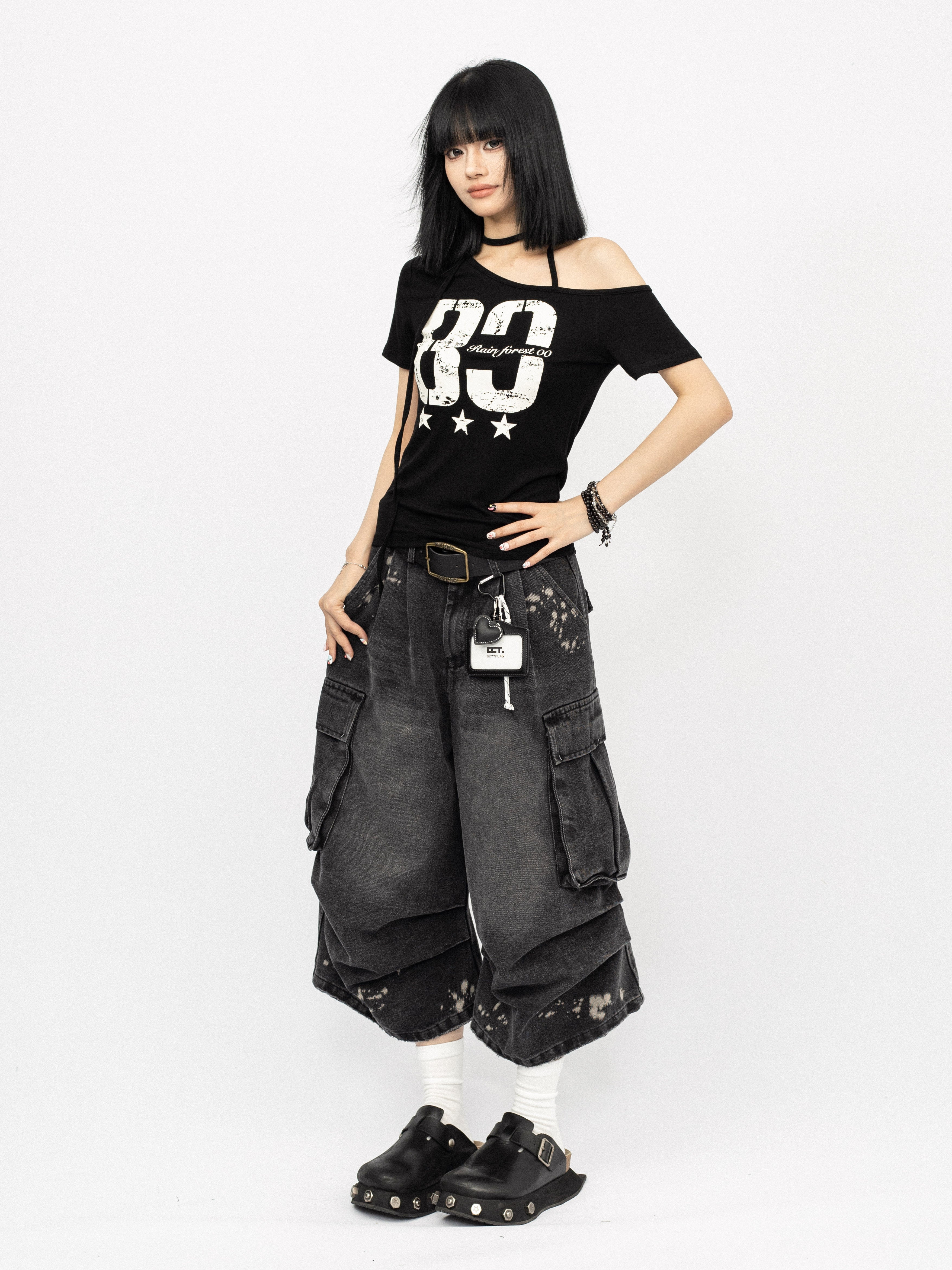 Kaya Washed Cargo Jorts (Dark Wash)