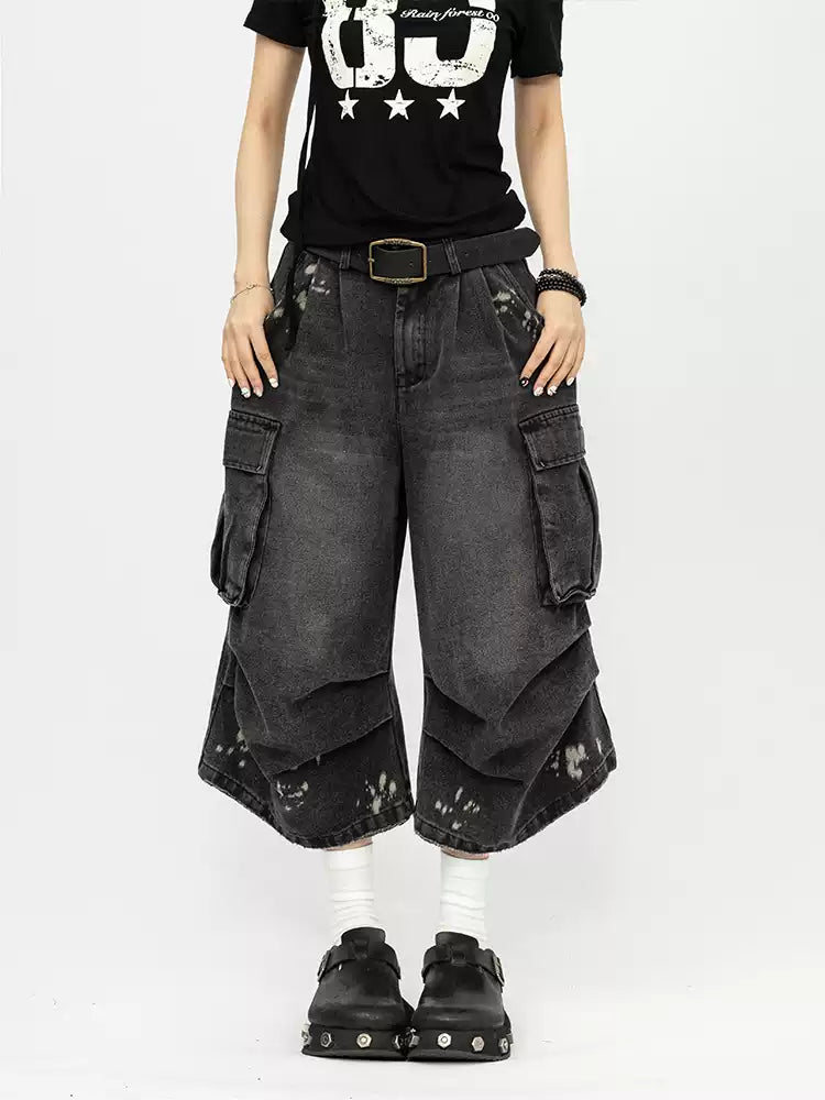 Kaya Washed Cargo Jorts (Dark Wash)