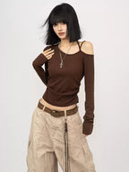 Offset Shoulder Long Sleeve