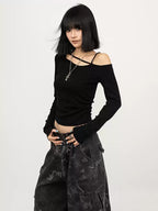 Offset Shoulder Long Sleeve