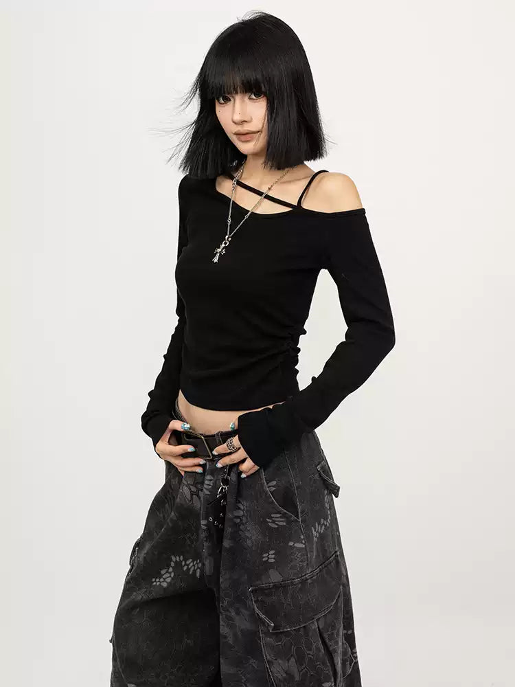 Offset Shoulder Long Sleeve