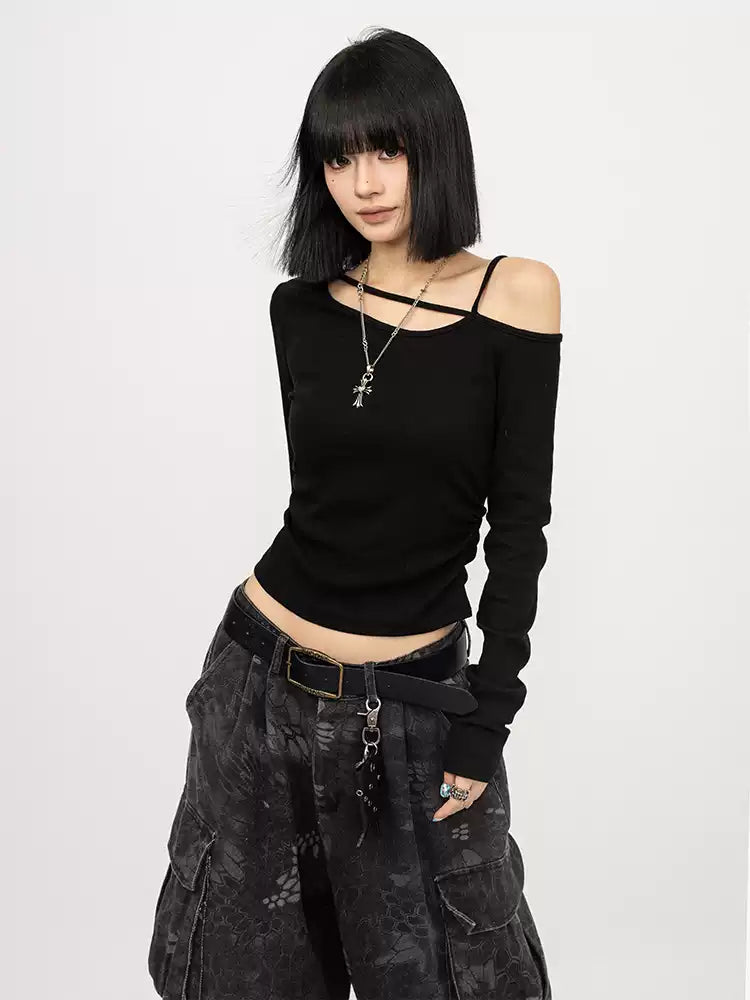 Offset Shoulder Long Sleeve