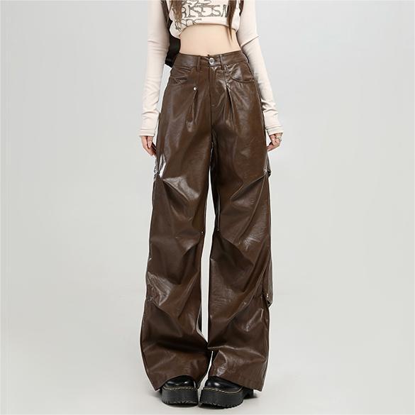 KOYA Frame Leather Pants (Brown)