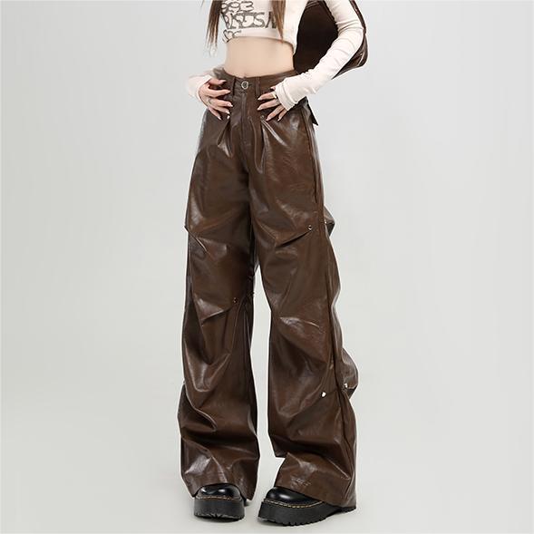 KOYA Frame Leather Pants (Brown)